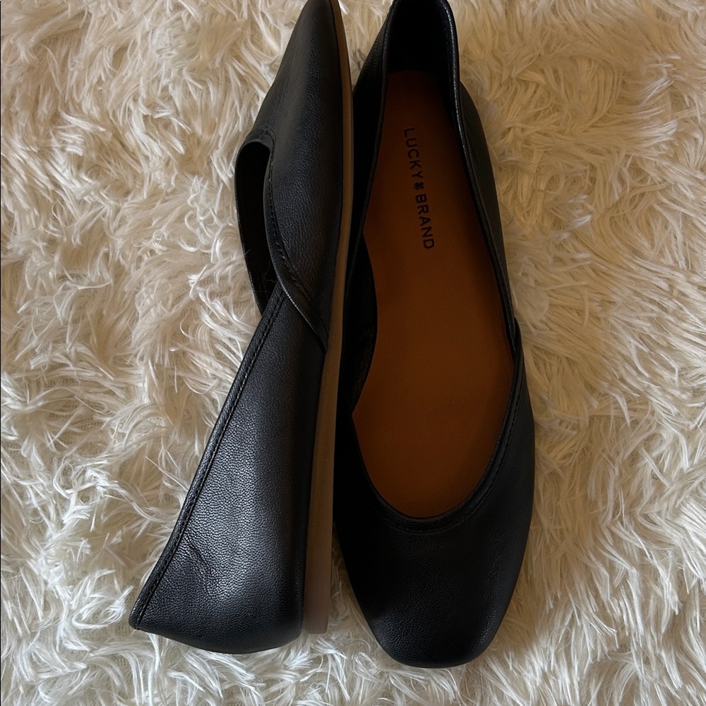 Lucky Brand Black Leather Square-Toe Ballet Flats - Picture 13 of 14